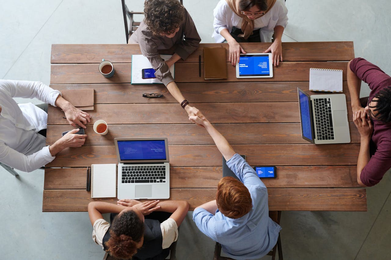 Team collaborating in a modern workspace